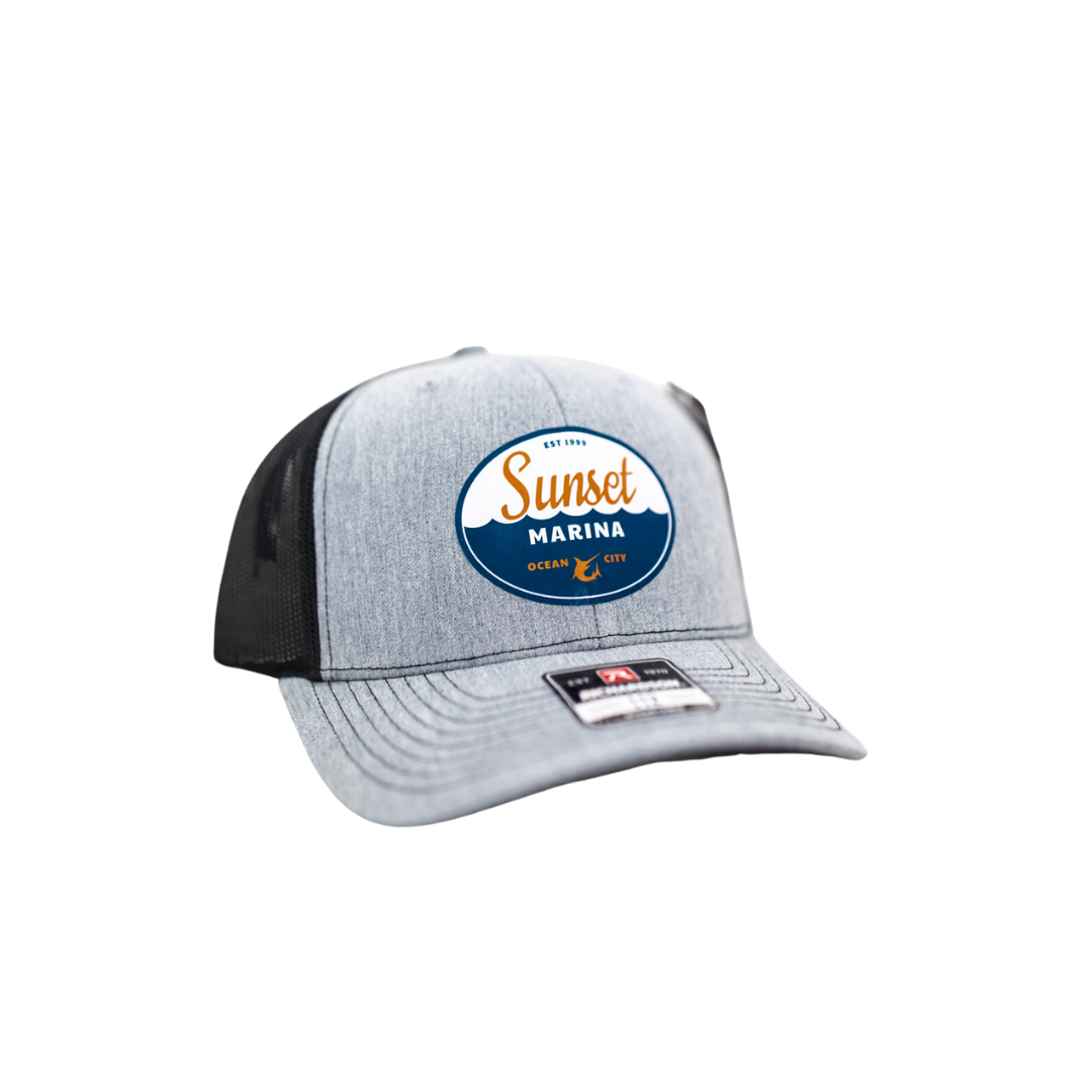 Sunset Oval Patch Hat in Heather Grey/Black | Ocean City MD Fishing ...